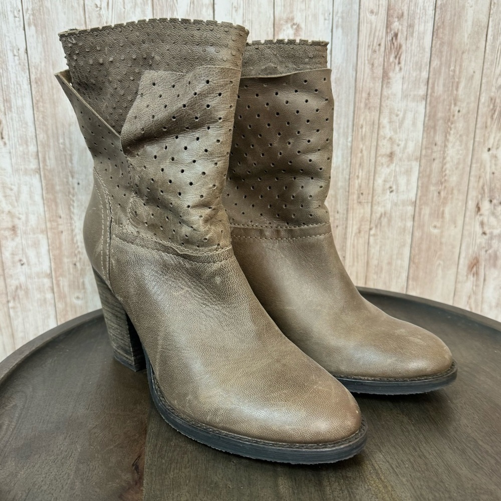 Steven by Steve Madden Kobrra Chunky Heel Perforated Pull On Leather Bootie